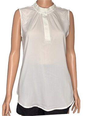 Elie Tahari Off White Ruffle Mock Neck Blouse Medium NWT